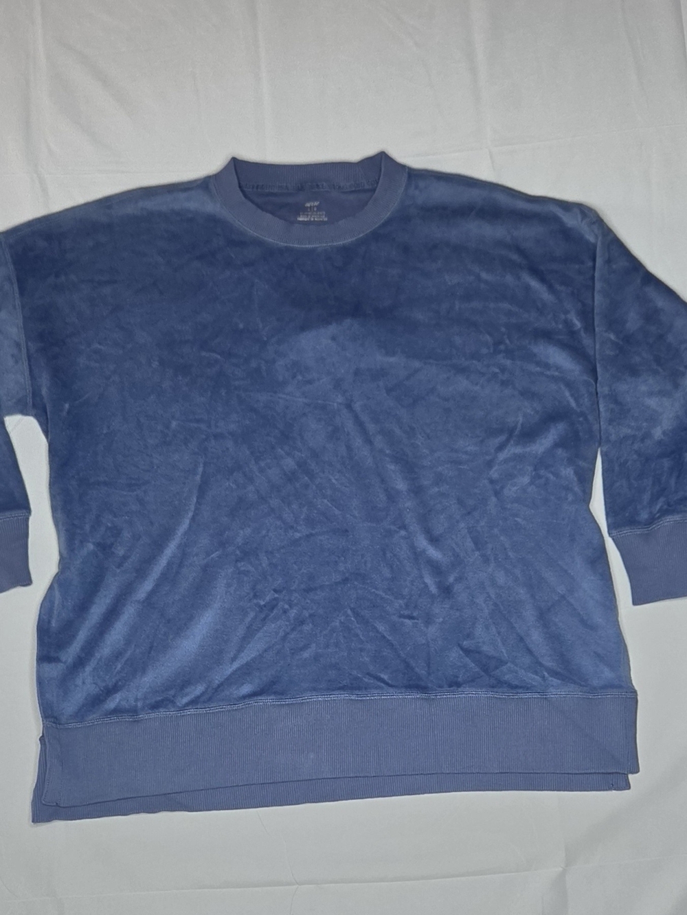Aerie Real Obsessed Velour Crewneck Sweatshirt Blue Large NWT Oversized